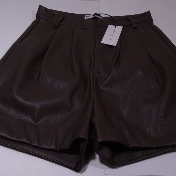 Nonchalant Label Shae Vegan Leather Shorts Brown Sz XS NWT 298 - Picture 3 of 14